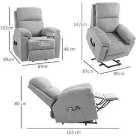 Homcom Sessel mit Aufstehhilfe Elektrisch, Relaxsessel mit Liegefunktion, Massagesessel mit Fernbedienung, Seitentasche und Fußteil,