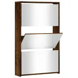 furnicato Schuhschrank mit Spiegel 3 Fächer Räuchereiche 63x17x102,5 cm (1-St) - 2 Jahre Gewährleistung - mind. 14 Tage Rückgaberecht - Braun