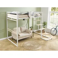 vente-unique Hochbett - 140 x 200 cm - Metall & MDF - Weiß - JOGUI