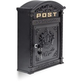 Relaxdays Briefkasten Antik Englischer Wandbriefkasten aus Aluguss mit breitem Briefschlitz für DIN A4 Umschläge HBT: 44,5 x 31 x 9,5 cm nostalgischer Postkasten mit rundem Dach, schwarz