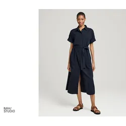 Nah/Studio Seersucker-Kleid - Baumwolle - Gr. 38 - dunkelblau