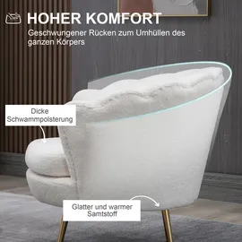 Homcom Polstersessel in Muschelform, Sessel Relaxsessel mit Metallbeinen, Schminkstuhl mit Fleeceoptik, für Schlafzimmer Wohnzimmer, Weiß - Weiß