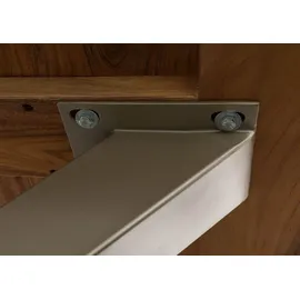 Massivmoebel24 Baumtisch Akazie 140 x 90 x 77 cm natur lackiert/silber matt