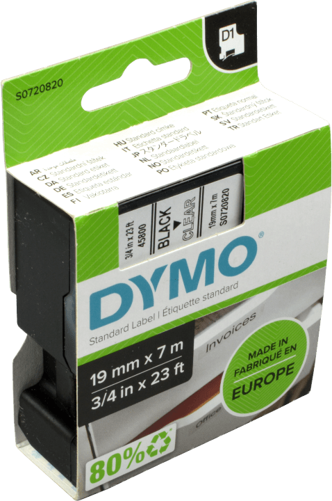 Dymo D1-Originalband 45800 (S0720820) schwarz auf transparent  19mm x 7m