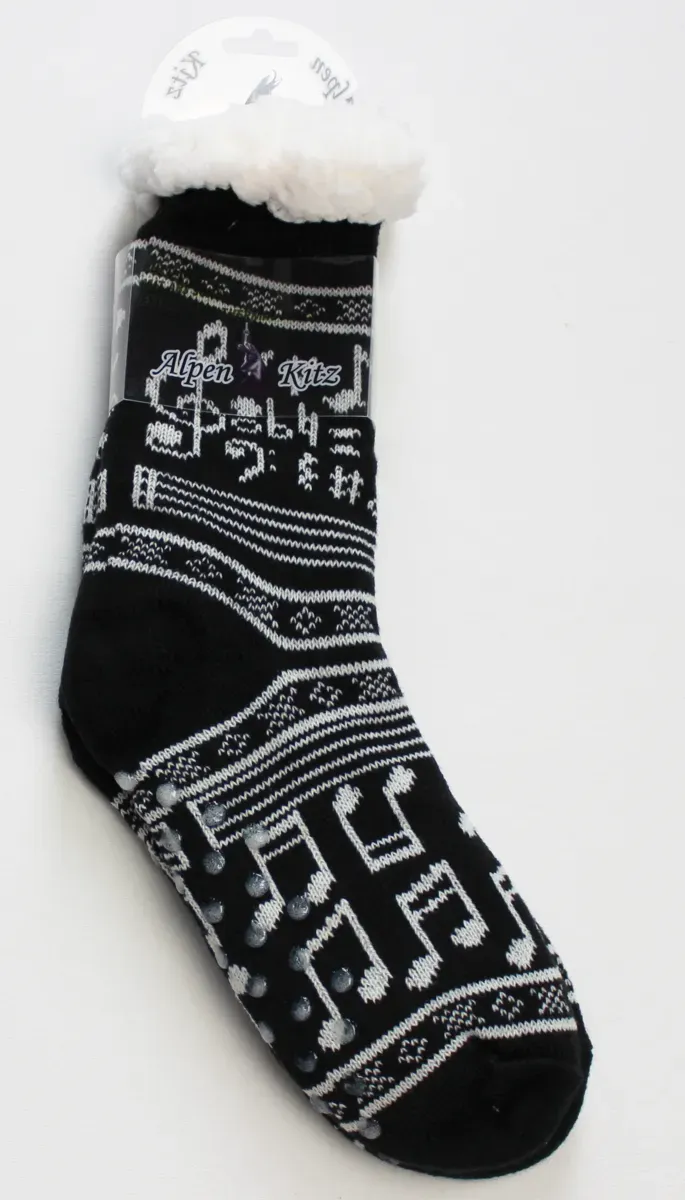 Hüttensocken Musiknoten Motiv BE522 mit ABS Sohle, Extra Warm, Thermal Socks, Größe 36-41 (Schwarz) von Alpen Kitz