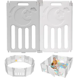 Extra 2 Zusatzpaneele für Dripex Laufstall Baby Faltbar, Laufstall Baby mit Laufgitter Baby Playpen zur Erweiterung, Grau & Weiß