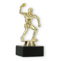 Pokal Kunststofffigur Tischtennisspieler gold auf schwarzem Marmorsockel 15,6cm