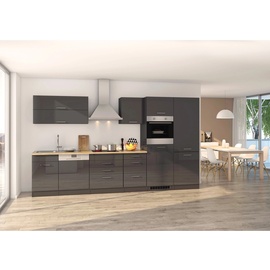 Held Möbel Küchenzeile Mailand 360 cm Grau Hochglanz-Grau Matt mit E-Geräten