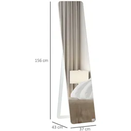 Homcom Standspiegel Ganzkörperspiegel mit klappbaren Rahmen Schminkspiegel frei stehend oder an der Wand montiert stabil für Wohnzimmer oder Ankleidezimmer Kiefernholz MDF Weiß Glas, 43x156x37 cm