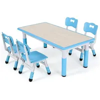 TLGREEN Kindersitzgruppe Kindertisch mit 4 Stühlen, (5-tlg), Kindermöbel, Quadratischen Tisch Höhenverstellbar Plastik blau 120 cm