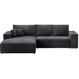 bromarkt Ecksofa PABLO Schlaffunktion Bettkasten L-Form 294x185x85cm Schwarz Links - Schwarz