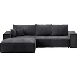 bromarkt Ecksofa PABLO Schlaffunktion Bettkasten L-Form 294x185x85cm Schwarz Links - Schwarz