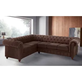 Home Affaire Chesterfield-Sofa »Chesterfield Ecksofa, auch in Leder L-Form«, hochwertige Knopfheftung, langer Schenkel links oder rechts wählbar braun