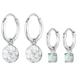 Elli Creolen Plättchen Opal Edelstein 2er Set 925 Silber Ohrringe   Damen 
