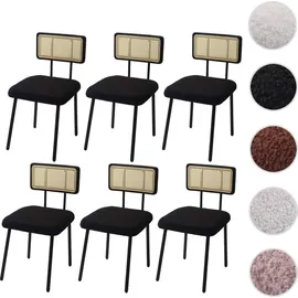 Mendler 6er-Set Esszimmerstuhl HWC-K88, Lehnstuhl Stuhl, Holz Poly-Rattan Metall Bouclé ~ Stoff/Textil schwarz