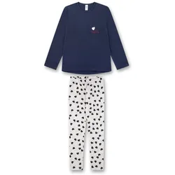 Sanetta Mädchen Schlafanzug - Teens, lang, Baumwolle Blau/Beige 152