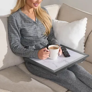 OHS knietablett Mit Kissen - Design, großes gepolstertes Laptopkissen Knietablett für Kinder und Erwachsene, geeignet für Arbeit, Essen, Studien, TV, Sofa oder Bett, Grau