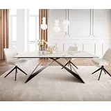 DeLife Esstisch Edge 200x100 Keramik Calacatta Luxe Weiß-Gold-Grau V-Gestell Flachstahl Schwarz, Esstische - 2 Jahre Gewährleistung - mind. 14 Tage Rückgaberecht - Grau,Weiß - 100x200