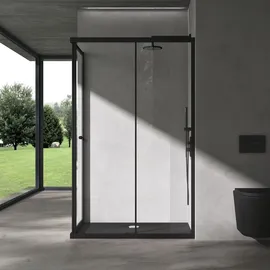SoGood doporro Duschkabine Schiebetür Duschabtrennung 80x100cm Eckeinstieg Klarglas Eckdusche ESG Glas Höhe 190cm schwarz Ravenna16L K