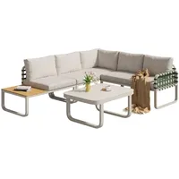 Garten Lounge Set,Grünes Leder Rattan Gartenmöbel Set,Modernes Outdoor Sofa Set,inkl.Sitz-und Rückenkissen,Balkonset,Garten und Terrasse