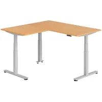 Bümö Eckschreibtisch, Buche, Silber, Nachbildung,Buche, Rechteckig, 160x74x160 cm, FSC