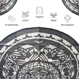 evocamp Outdoor Teppich Ø 240 cm Kunststoffteppich, wetterfest für Terrasse, grau-weiß