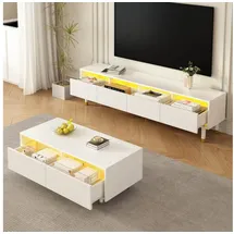stilvora Couchtisch mit LED Gold/Weiß MDF 110 x 40 x 55 cm