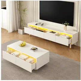 stilvora Couchtisch mit LED Gold/Weiß MDF 110 x 40 x 55 cm