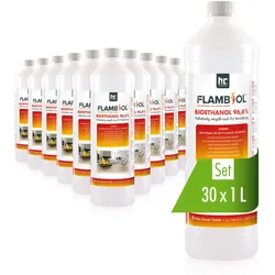 30x 1 L  Bioethanol 96,6% Premium für Ethanol-Tischkamin in Flaschen