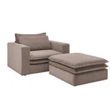 furn.design Loveseat Sessel Pesaro Cord 176 x 83 x 125 cm Braun mit Hocker