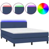 vidaXL Boxspringbett mit Matratze & LED Blau 140x200 cm Stoff
