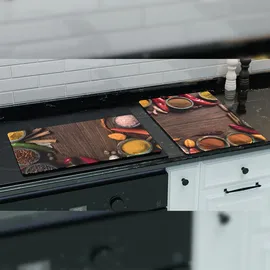 ALLboards Glas Herdabdeckplatte Schneidebrett GEWÜRZE ORIENTALISCHES ZUTATEN 2er Set Arbeitsplatte Herdschutz Deko Gehärtetes Glas, 2 Stück – 52x30cm