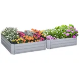 Outsunny Hochbeet Set, 2-TLG. Gartenbeet, Pflanzkasten, Blumenkasten, Pflanzkübel, Blumenkübel für Garten, Terrasse, Verzinkter Stahl, Grau,