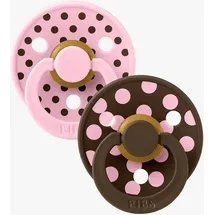Bibs Studio Colour Polka Schnuller 2er-Pack, Latex Größe 2, Baby Pink/Mocha