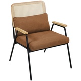 SVITA THEA Loungesessel Rattansessel Loungestuhl Retrosessel Rattan Stoff Braun