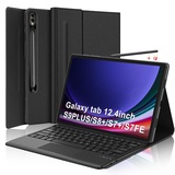 SENGBIRCH Tastatur Hülle für Samsung Galaxy tab S9 Plus 2023 mit TouchPad- Samsung Tab Tablet Tastatur S9 Fe+ 12.4'' Zoll, Abnehmbare Magnetische Touchpad Tastatur Deutsche QWERTZ, Schwarz