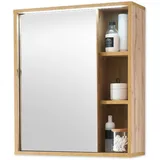 Stella Trading Spiegelschrank Bad mit LED-Beleuchtung in Wotan Eiche Optik - Badezimmerspiegel Schrank mit viel Stauraum - 60 x 70 x 20 cm