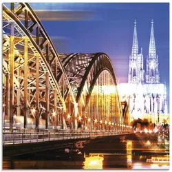 Glasbild ARTLAND "Köln Skyline Abstrakte Collage 10", gold (farbe bild(er): goldfarben), B:30cm H:30cm, Bilder, in verschiedenen Größen