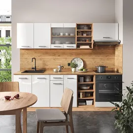 Vicco Küchenzeile R-Line 240 cm Weiß Hochglanz/Eiche