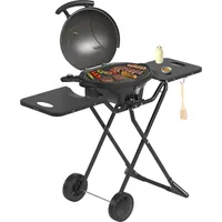 KitchenBrothers Elektrischer BBQ 2-in-1, Standgrill und Tischgrill klappbar mit Rädern, Antihaftbeschichtung, 2400W, bis 250°C, 2 Seitentische ...