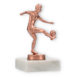 Pokal Metallfigur Fußball Damen bronze auf weißem Marmorsockel 12,3cm