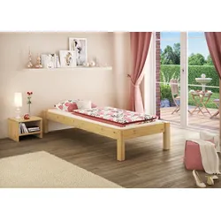 Erst-Holz Kieferbett natur Massivholz 100x200 Einzelbett Bettrahmen Futonbett Rollrost Matratze 60.35-10FLM