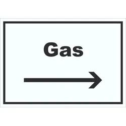 Gas Schild mit Text und Richtungspfeil rechts Anschluss waagerecht A0 (841x1189mm)