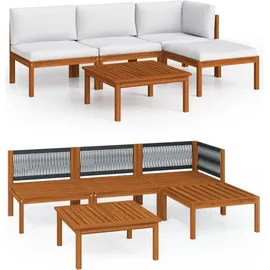 vidaXL 5-tlg. Garten-Lounge-Set mit Kissen Cremefarbenes Holz Akazie