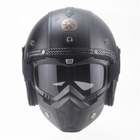 MRDEAR Vintage Scooter-Helm Herren mit Visier Maske Brille, Jethelme Rollerhelm Retro Handgemachtes PU-Leder Unisex Motorradhelm Roller Chopper Bobber Vespa Sturz-Helm, 4 Farben,A,L