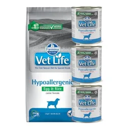 FARMINA Vet Life Dog Hypoallergenic Egg & Rice 12kg + Farmina Hypoallergenic 3x300g