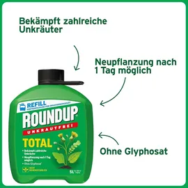 Roundup Unkrautfrei TOTAL, 5 Liter Nachfüller - Unkrautvernichter, zur Bekämpfung von Unkräutern, Gräsern und Moos