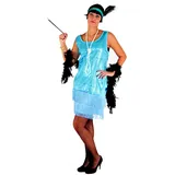 Foxxeo Türkis 20er Jahre Kleid für Damen Elegantes Charleston Kostüm zu Fasching und Karneval Größe L