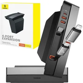 Baseus T-Space Series USB-HUB für Tesla Model 3 / Y mit integriertem 45-W-USB-C-Kabel – Schwarz Auto Adapter, Schwarz