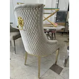 Bador Chesterfield Stuhl Barock Samt Beige Gold Edelstahl Esszimmerstühle Polsterstuhl